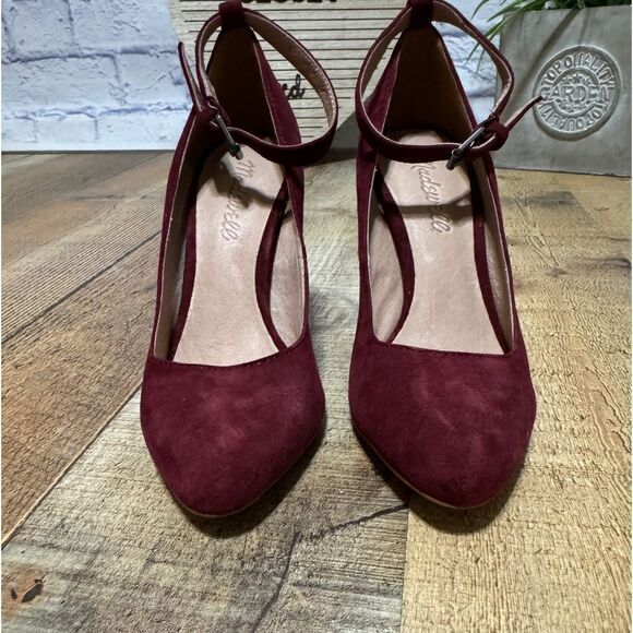 Madewell Sz 5 Cara Red Suede Block Heel Adjustable Stretch Buckle Ankle Strap - Picture 7 of 10